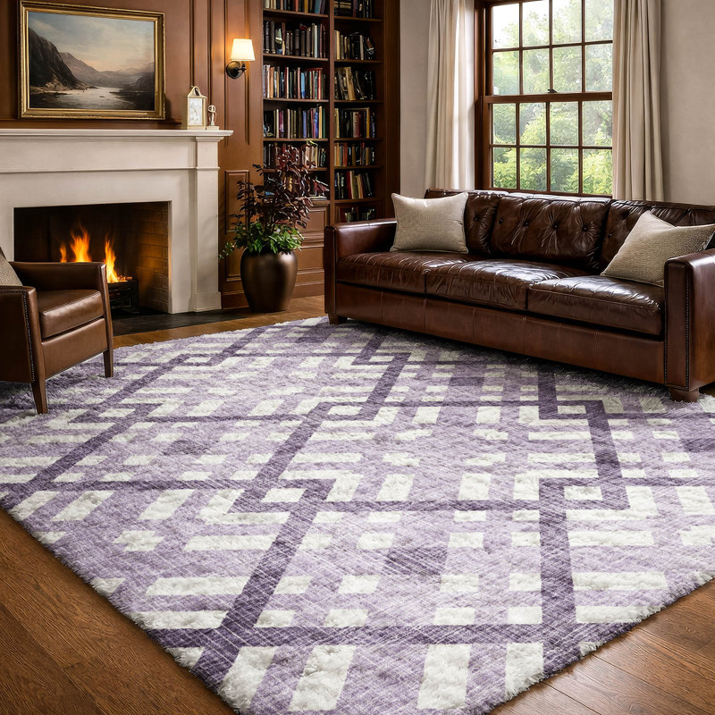 Tapis à poil long de qualité supérieure lavable à la machine ADS616, Purple, 9' x 12'