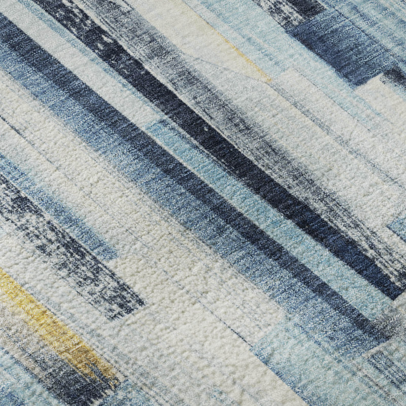 Premium Machine Washable Mayfield AMF2255 Striped Rug, Denim, 9' x 12'