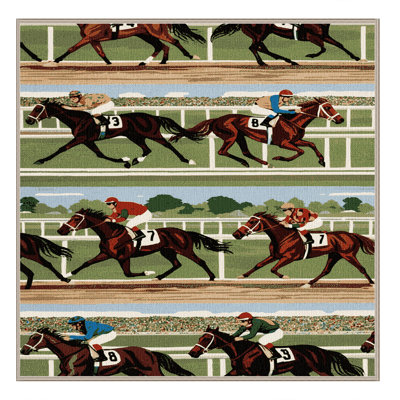 Washable Horse Racing Sports Area Rug