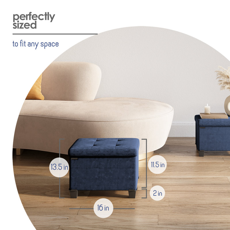Banc repose-pieds en velours avec rangement amovible Nestl, H 11,5 po x l 16 po x P 10,5 po, Bleu