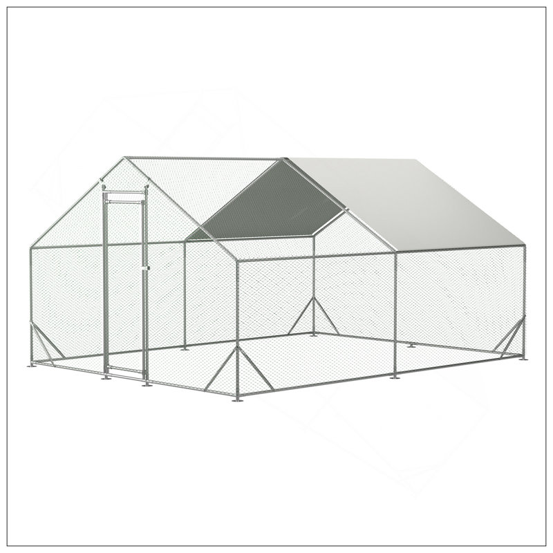 Large Metal Walk-In Chicken Coop With Galvanized Wire And Waterproof Cover, Ideal For Outdoor Use And Animal Safety