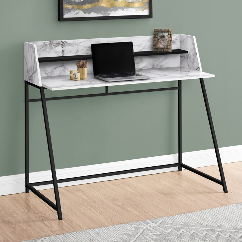 Bureau d'ordinateur, bureau personnel, ordinateur portable, tablettes de rangement, L 48 po, travail, stratifié, métal noir, contemporain, moderne (bureau)