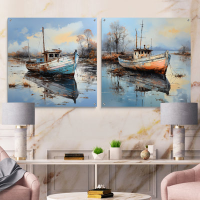 «Boat Charm In Winter» - ensemble de 2 peintures murales en acrylique