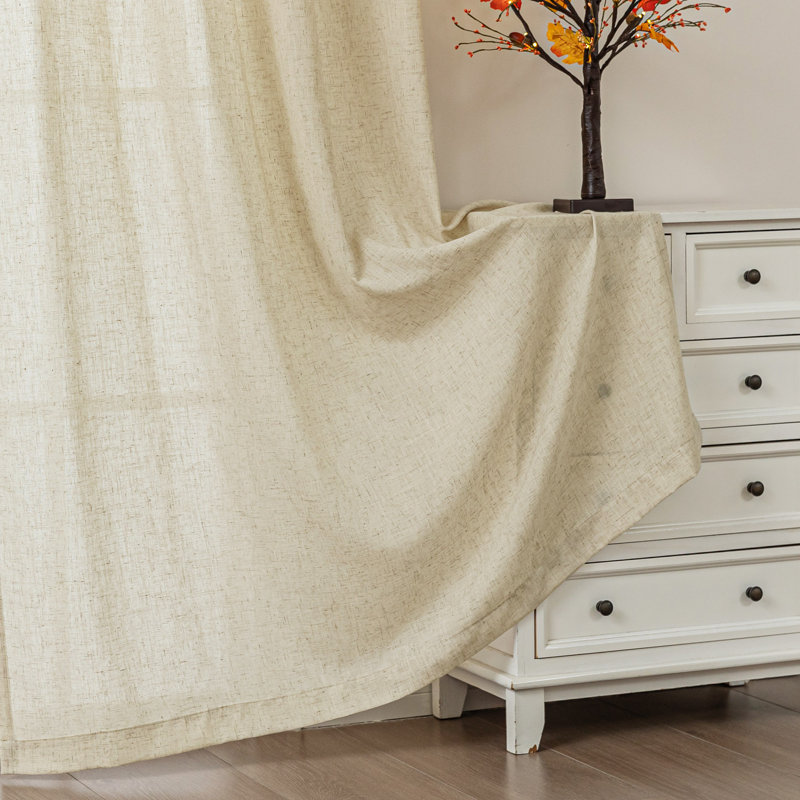 Vollmar Linen Blended Grommet Semi-Sheer Curtain Pair, 52" W x 84" L, Linen