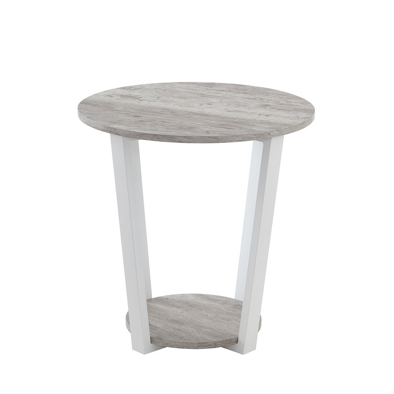 Gray Round End Table With Storage Shelf In Contemporary Style. Construction. 20dia. X 20.5h In. Beautify Your Home. Assembly Required Table. Stylish Design. . 20 20.5 Inches. Enhance Interior.