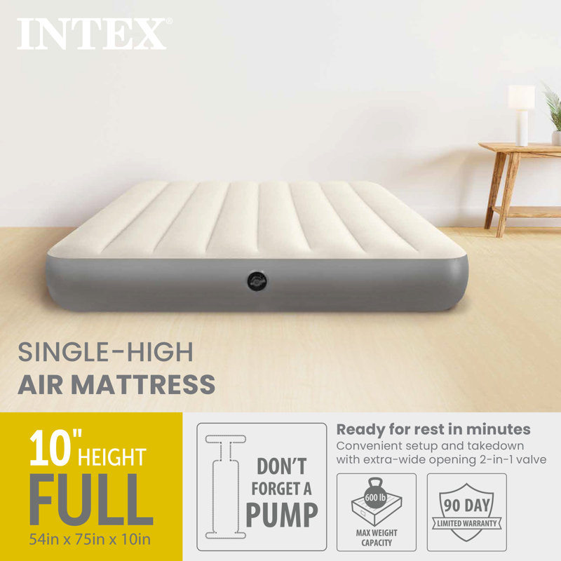 Intex: Dura-Beam: Standard Airbed - Full - 10" Inflatable Air Mattress, Single-High, Fiber-Tech, Velvety Surface, Indoor-Outdoor 600lb Cap, 64102E