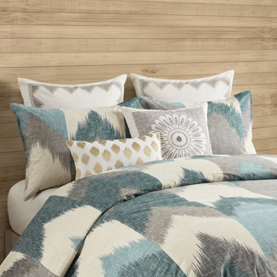 Queen Duvet Cover Mini - Printed Cotton Button Closure & Corner Tie 2 Shams Included Size Design With Inner Matching