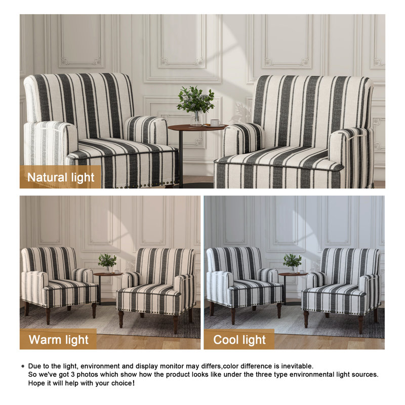 Upholstered Linen Blend Armchair, Black Stripe Linen