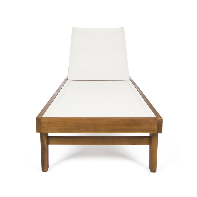 Chaise longue d'extérieur à structure en bois avec filet, Teck / Blanc