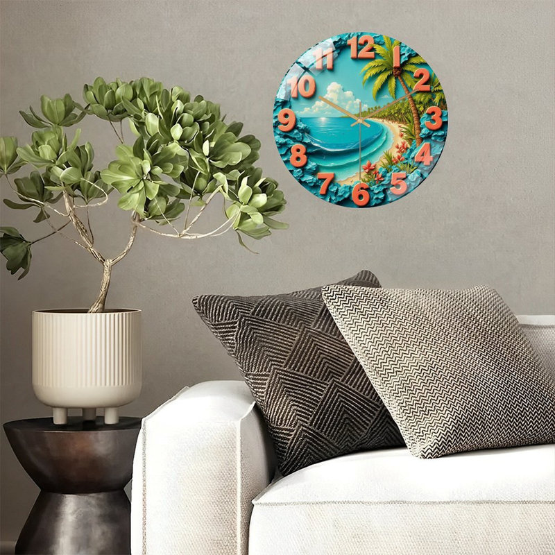 Horloge murale de plage tropicale - horloge murale 12 po