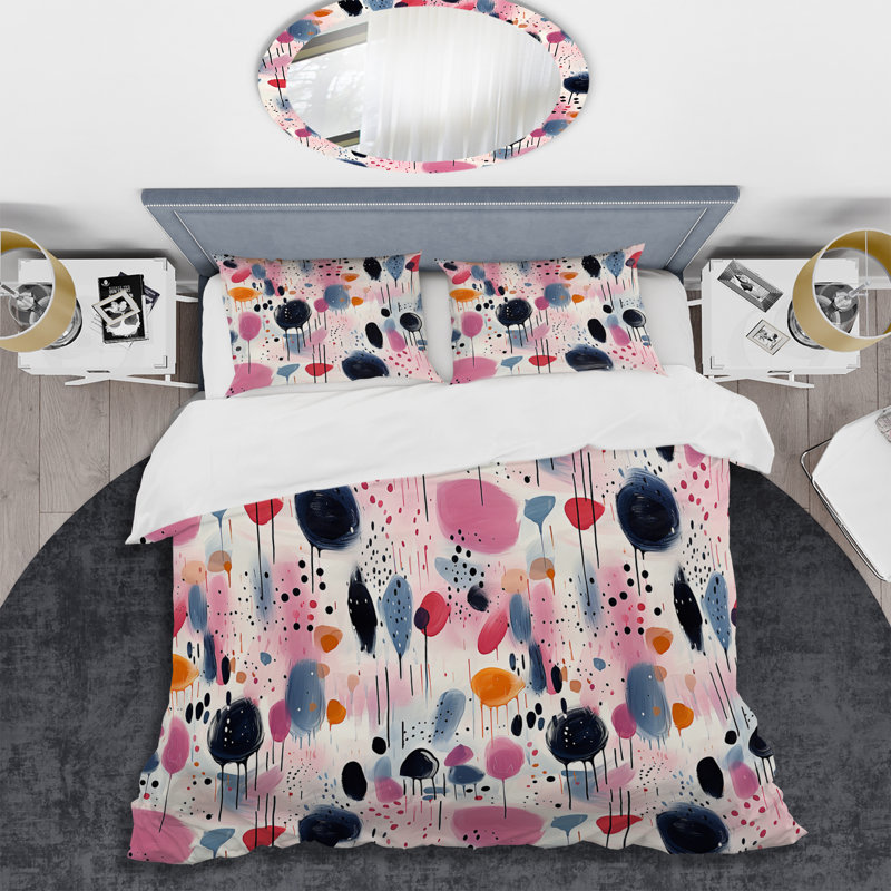 Literie rose et beige Harmony Strokes, Housse de couette pour grand lit et 2 taies décor