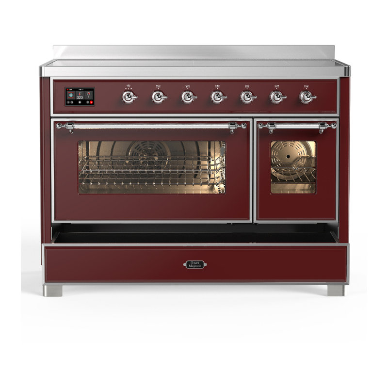 Majestic III Series 48 Inch Induction Range with 6 Induction Elements in Burgundy (Chrome Trim), Chrome, Burgundy