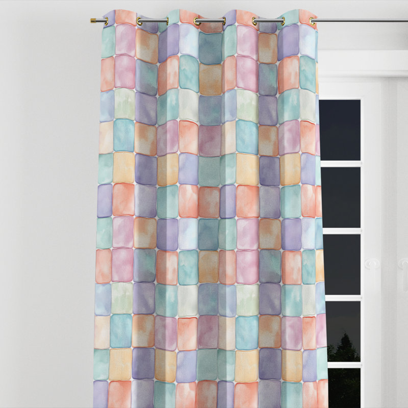 Patchwork Window curtains - Modern Banassak Grommet Curtain - 1 Panel, Gold Grommets, 52" W x 63" L