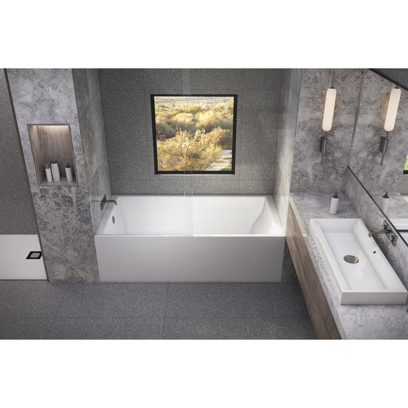 Baignoire en acrylique avec chauffe-eau 60 po x 32 po Alcove / Tile, Beige, Gauche
