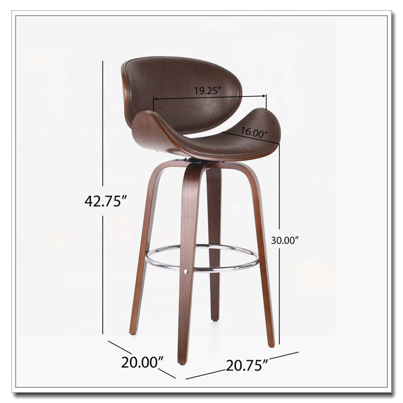 PU Faux Leather Swivel Height Bar Stools, wood Frame, Dark Brown