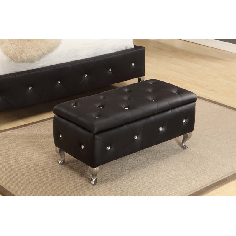 Banc de rangement rembourré Zain, Noir
