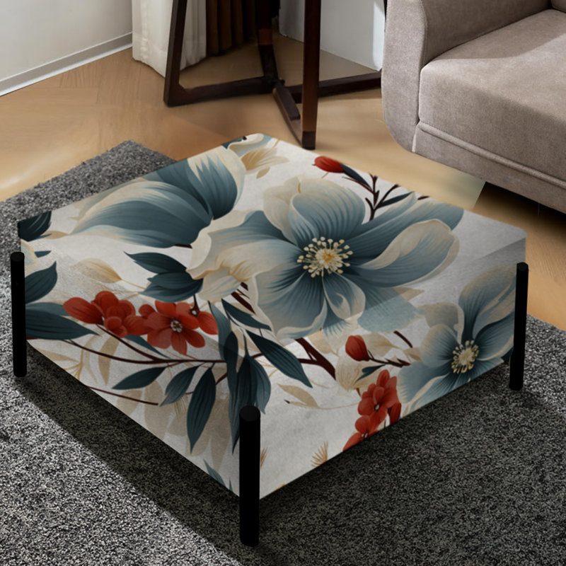 Motif floral zen asiatique rouge et blanc - Grand repose-pieds carré floral