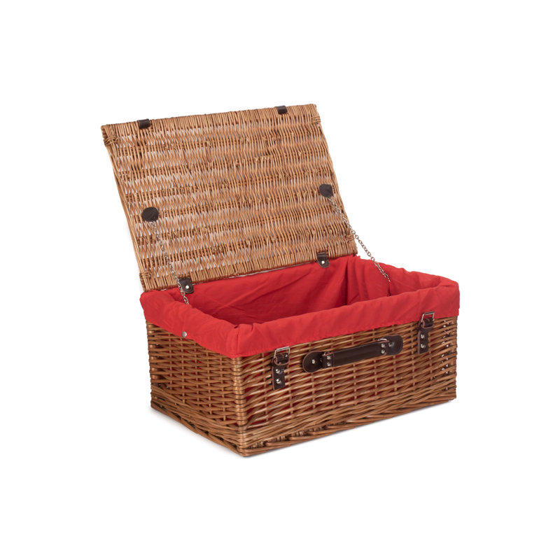 Wicker Basket with Lining, 19cm H x 46cm W x 30cm D, Double Steamed Hamper/Red Lining