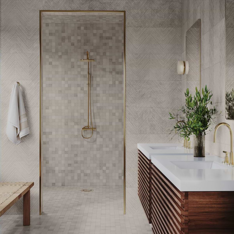 Stoneside Chevron 12x36 Textured Matte Ceramic Tile, Pearl Gray