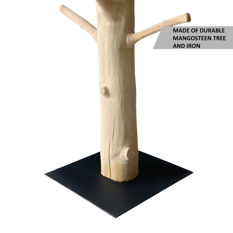 Lily's Living Mangosteen Tree Floor Coat Rack W/Iron Stand, 80 Inch Tall, Natural Wood And Black