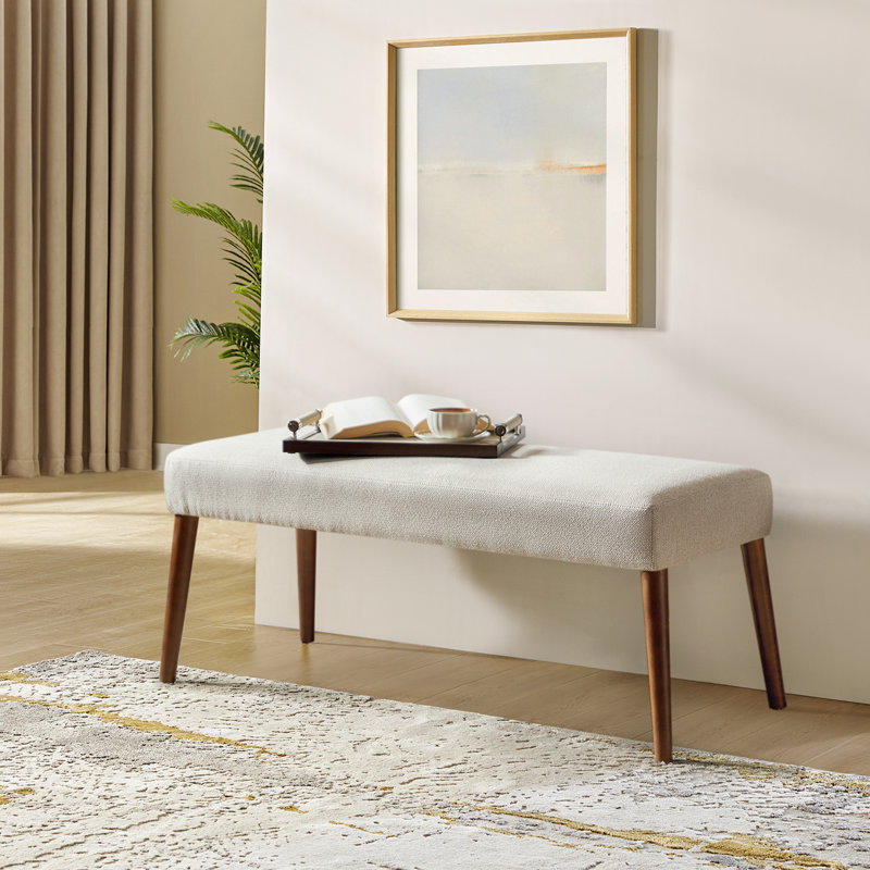 Banc moderne Duplessis de l 44 po avec pieds et patins en bois massif, Beige