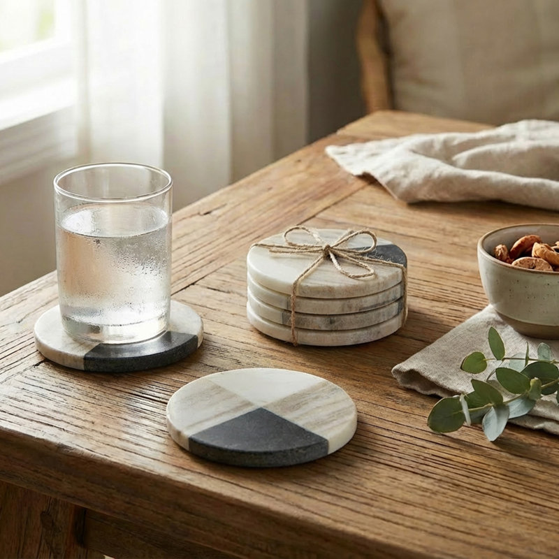 4Pc Asstd Marble Round Coaster 4X4"