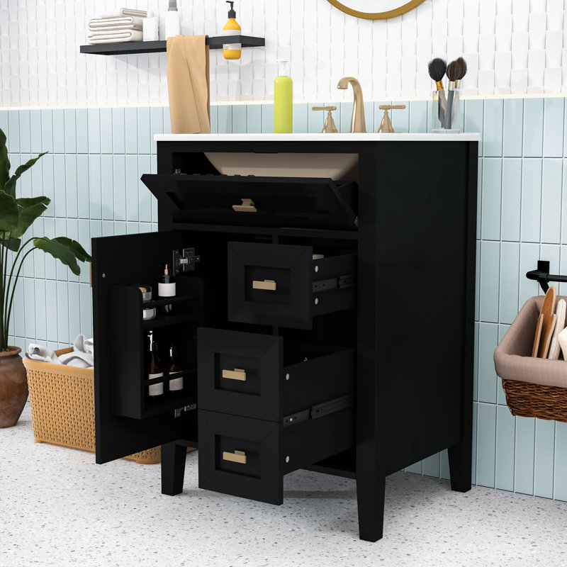 Meuble-lavabo moderne avec tiroirs, rangement pour porte, Noir