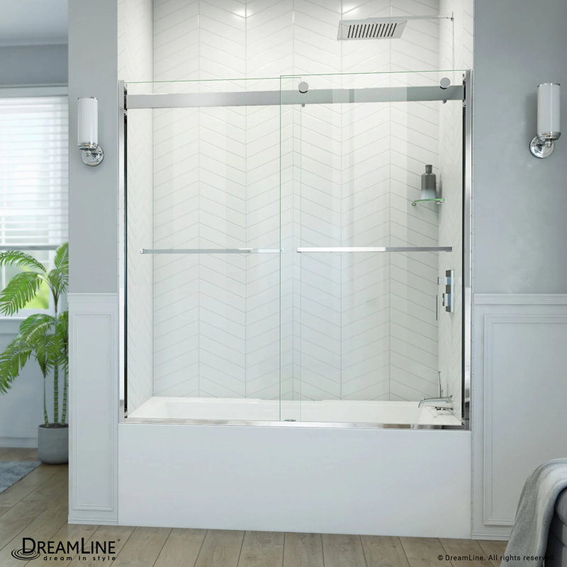 Essence-H 56" W x 60" H Reversible Semi-Frameless Tub Door with ClearMax™ Technology, Chrome
