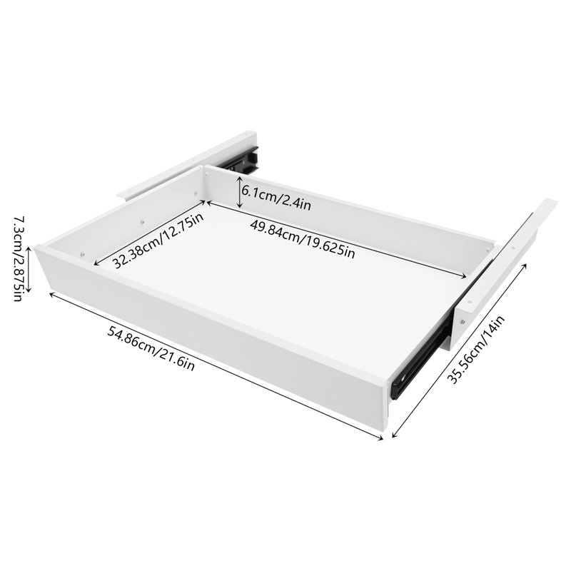 Under Desk Mounted Sliding Pull-Out Drawer Storage Organizer, White