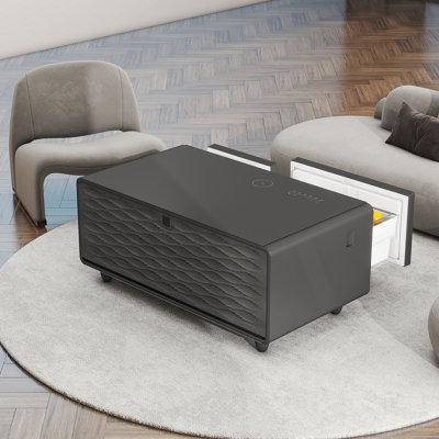 Table basse moderne intelligente avec réfrigérateur intégré, haut-parleur Bluetooth, chargement sans fil