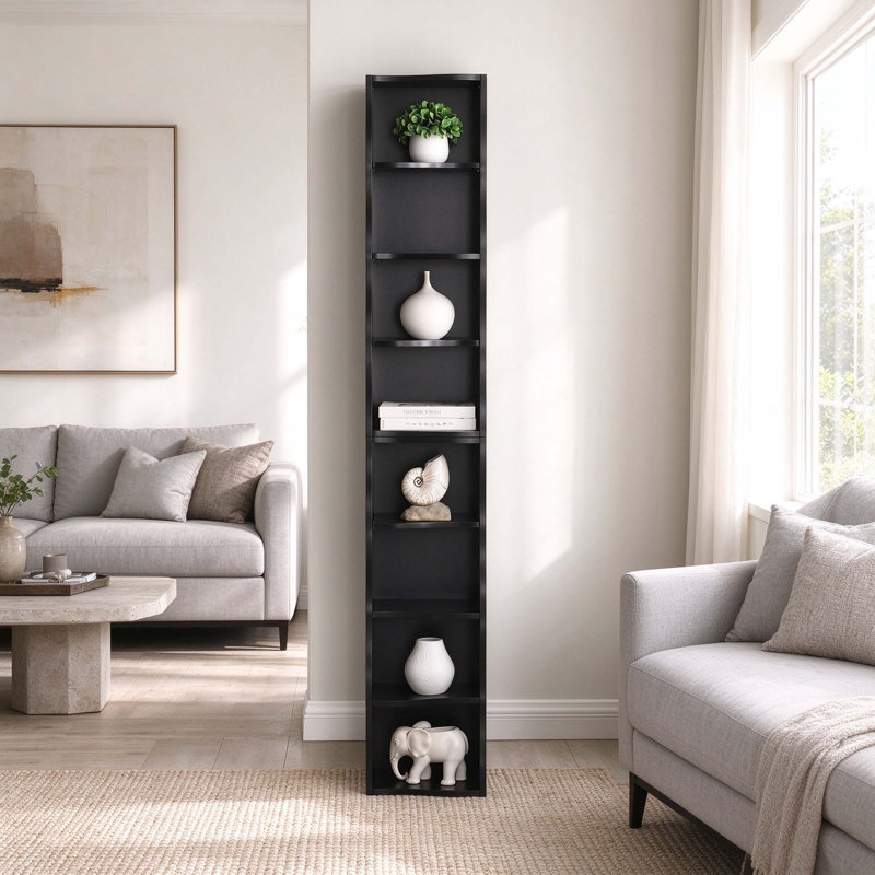 Bibliothèque réglable ultra-mince à 8 couches avec bordure ondulée, bibliothèque multifonctionnelle pour bureaux à domicile