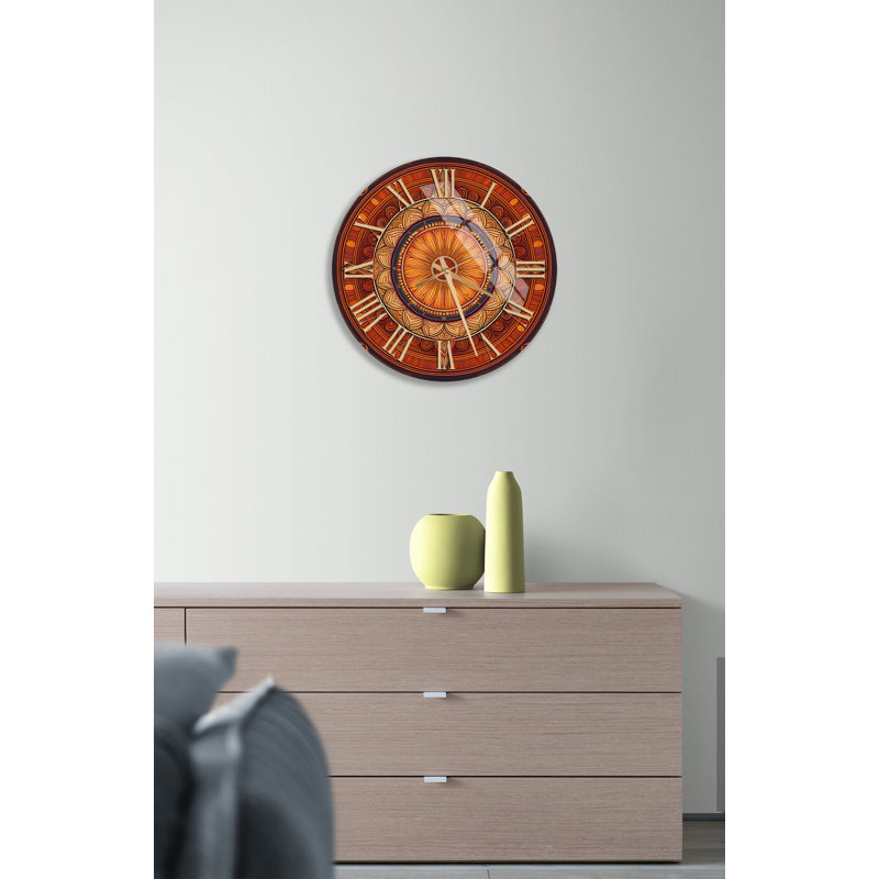 Horloge murale rustique en verre trempé Mandala, Doré
