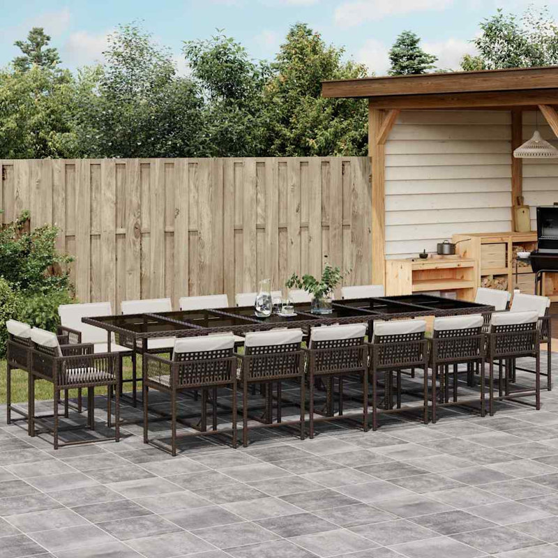 Patio Dining Set with, 16, Cream White Cushion/Brown Frame, 73cm H x 330cm W x 106cm D