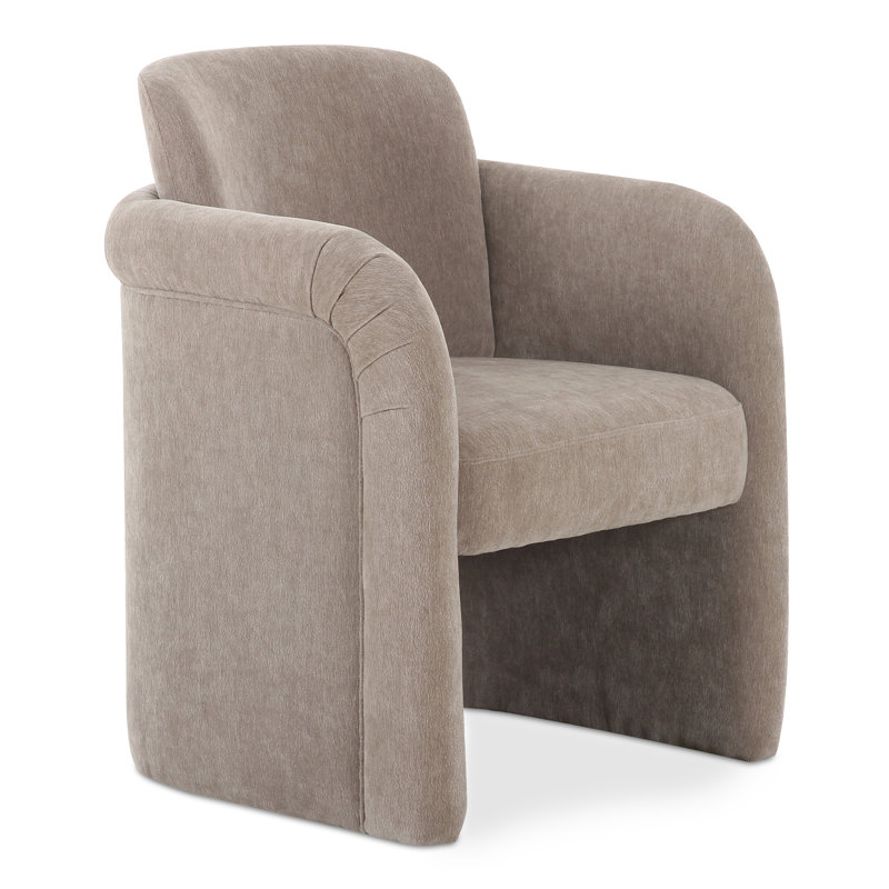 Becca Rolling Dining Arm Chair, Light Beige Performance Chenille