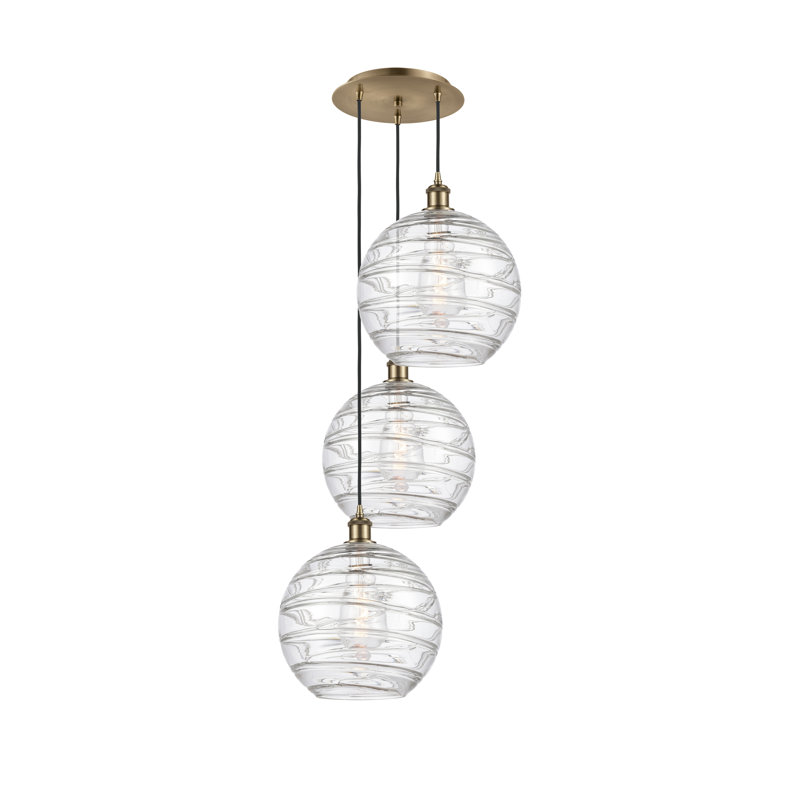 Luminaire suspendu en grappe à 3 lumières Cindi, H 36 po x l 18,75 po x P 18,75 po, Tourbillon déco transparent