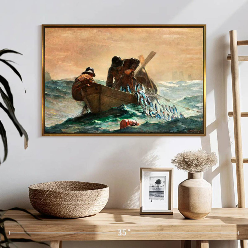 Le filet de hareng, 25 po x 17 po, Cadre flottant doré