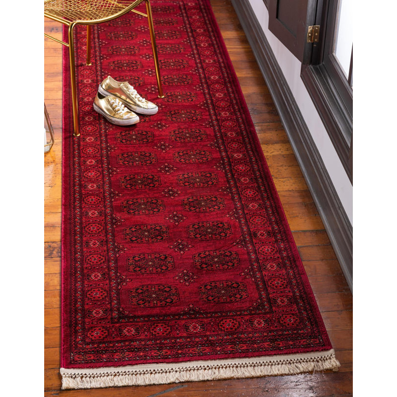Tapis oriental rouge Amro, Tapis de couloir 2 pi 7 po x 10 pi