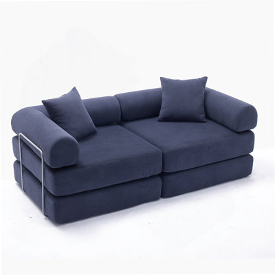 Modular Convertible Sofa Bed For Small Spaces, No Assembly Required, Corduroy Fabric, Fixed-Shape Frame & Removable Armrests