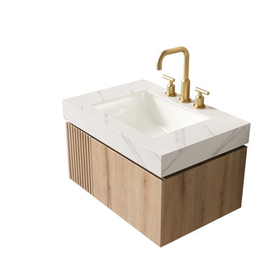 30" MURI Carrara White Sintered Stone Countertop and Undermount Ceramic Basin with Three Standard Pre-drilled Faucet Holes, NO Cabinet, NO Faucet and Sink Cover