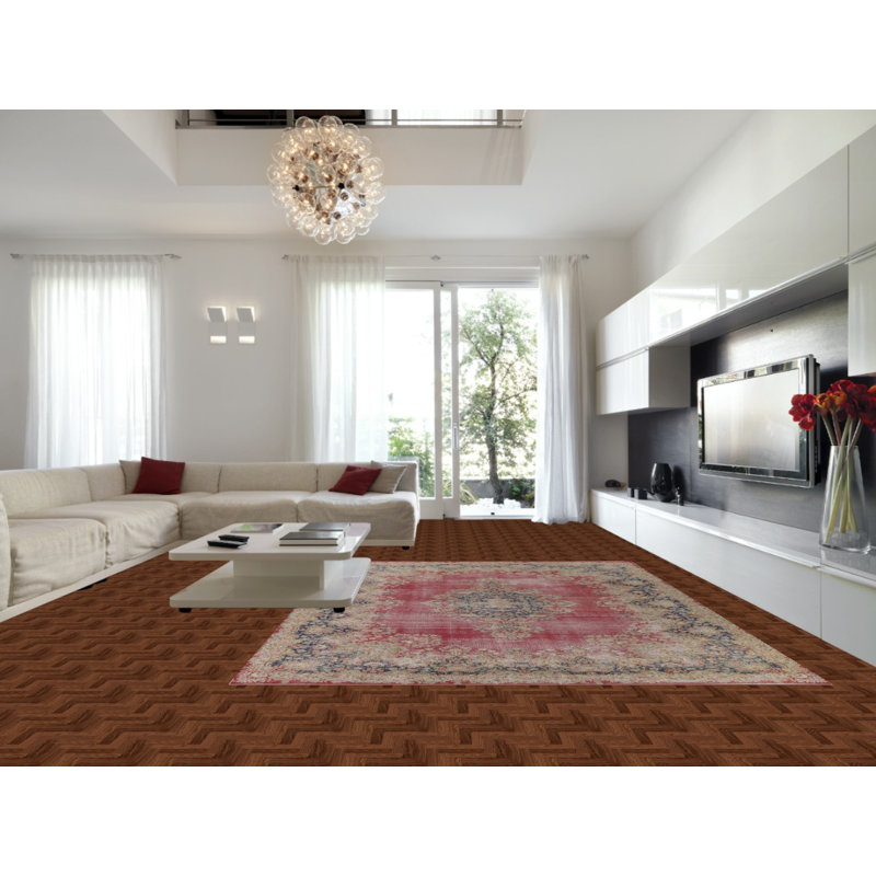 Tapis rose délavé traditionnel 10 x 13