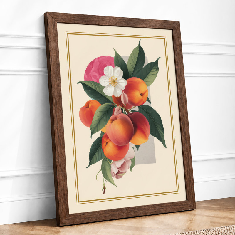 Peach Blossom Study Botanical - Framed Print, A3 - 42.0 x 29.7 cm, Walnut