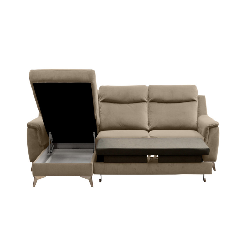 Izola 3 Seater Velvet Sofa Bed, Cream, Left Hand Facing