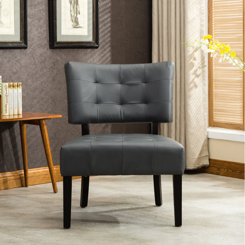 Tufted Accent Chair With Oversized Seating, Comfy Chair, Upholstered Chair, Gray Faux Leather