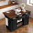 Farmhouse Kitchen Island With Storage, Sliding Barn Door, Metal Grid Side Door, 5 Wheels, Spice Rack, Glass Holders And Drop Leaf-1367091740