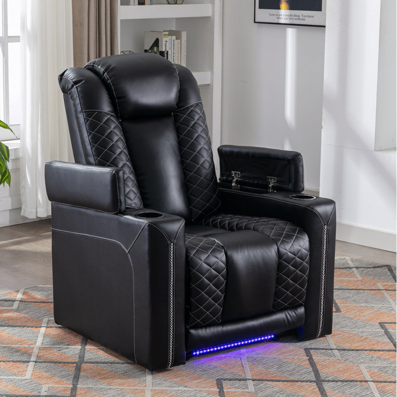 35.4" W Faux Leather Power Recliner, Black