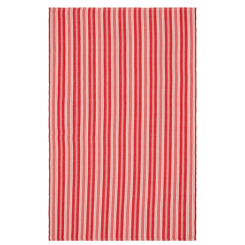 Renley Ticking Stripe Red/Ivory Handwoven Indoor/Outdoor Rug, Rectangle 8' x 10'