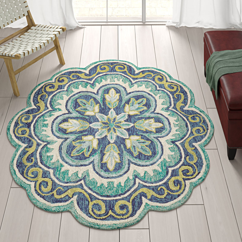 Tapis touffeté à la main 100% laine vert Cementon, Rond 8 pi