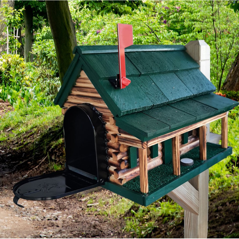 Boîte aux lettres Amish Log Cabin, faite à la main, Vert