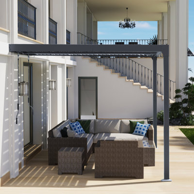 13 Ft. W x 10 Ft. D Wall-Mounted Pergola with Adjustable Louvered Sloping Roof