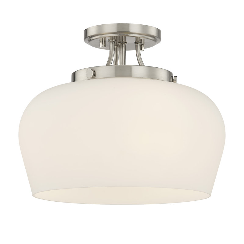 Breena 13" W 3-Light Dimmable Semi-Flush Mount, Satin Nickel, White